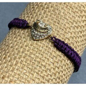 Juicy Couture Heart Bracelet Rhinestone Gold Purple Adjustable Cord Boho Glam